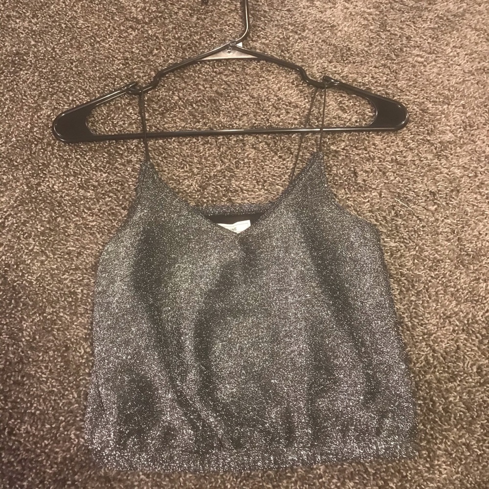 Adam Levine Silver Glitter Tank Top Cami Crop